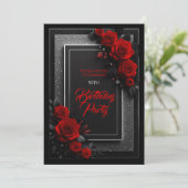 Elegante Rote Rosen Black Glam Einladung zum Gebur (Stehend Vorderseite)