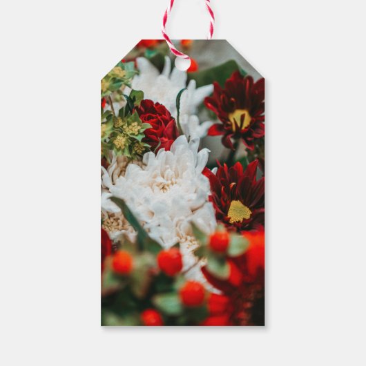 Elegante rote Rosen blühen Blume blumenreiche Hoch Geschenkanhänger (Rückseite)