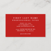 Elegante Rote Rosen Blume Visitenkarte (Rückseite)