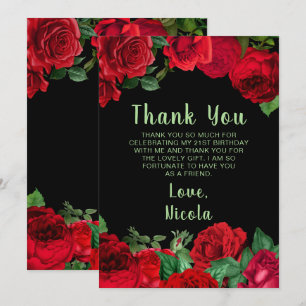 Elegante rote Rosen Blumen Geburtstagsfeier Dankeskarte