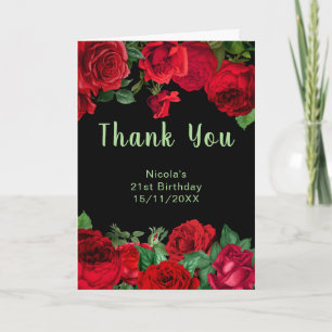 Elegante rote Rosen Blumen Geburtstagsfeier Dankeskarte