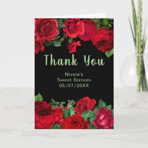 Elegante rote Rosen Blumen Sweet Sixteen Dankeskarte