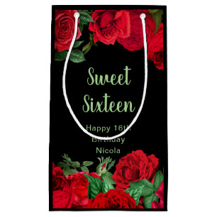 Elegante rote Rosen Blumen Sweet Sixteen Kleine Geschenktüte