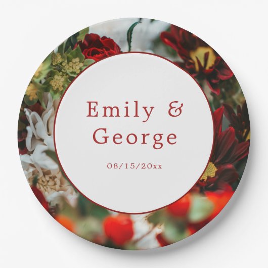 Elegante rote Rosen Blüten Blume Blumenzehen Pappteller (Vorderseite)