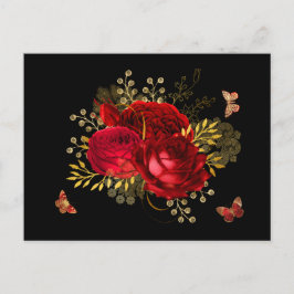 Elegante Rote Rosen Butterfly Gold Postkarte