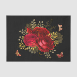 Elegante Rote Rosen Butterfly Gold Seidenpapier