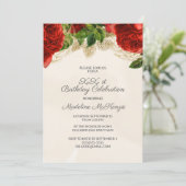 Elegante Rote Rosen Champagne Geburtstagsfeier Ein Einladung (Stehend Vorderseite)