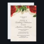 Elegante Rote Rosen Champagne Geburtstagsfeier Ein Einladung<br><div class="desc">Schöne,  elegante rote Rosen auf Champagner / tan Geburtstagsfeier Einladung.</div>