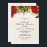 Elegante Rote Rosen Champagne Geburtstagsfeier Ein Einladung<br><div class="desc">Schöne,  elegante rote Rosen auf Champagner / tan Geburtstagsfeier Einladung.</div>