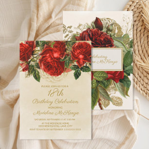 Elegante rote Rosen Champagner 18. Geburtstag Einladung
