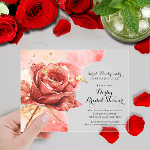 Elegante rote Rosen Derby Brautparty Acryleinladungen