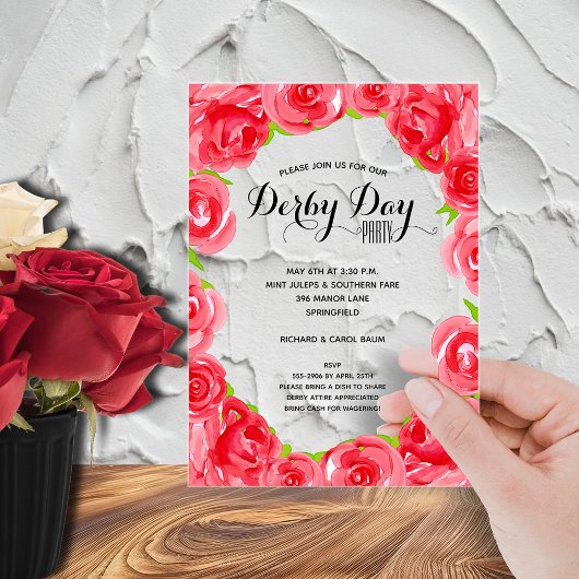 Elegante Rote Rosen Derby Party Acryleinladungen