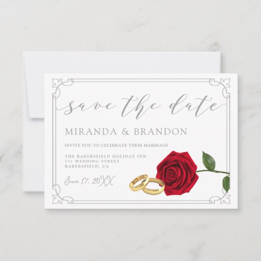 Elegante Rote Rosen, die die Datumskarte speichern Save The Date (Vorderseite)