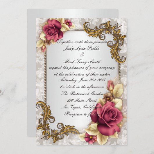 Elegante Rote Rosen Einladung (Vorne/Hinten)