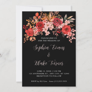 Elegante rote Rosen Florale schwarze Hochzeit Einladung