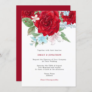 Elegante Rote Rosen Florals Typografy Wedding Einladung