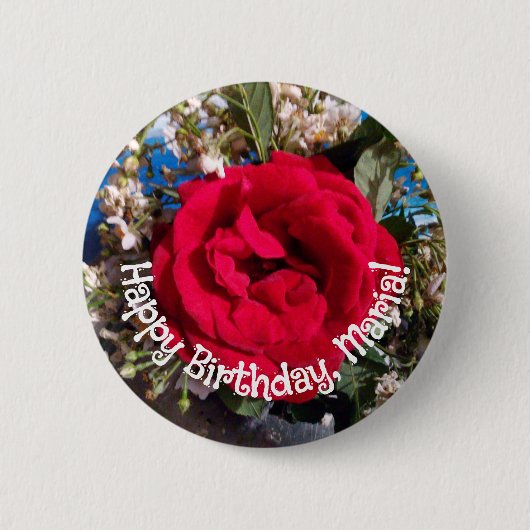 Elegante rote Rosen Foto Geburtstag Button (Vorderseite)