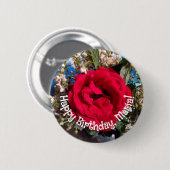 Elegante rote Rosen Foto Geburtstag Button (Vorne & Hinten)
