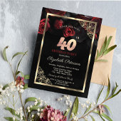 Elegante Rote Rosen gestalten Schwarz zum 40. Gebu Einladung