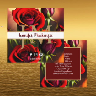 Elegante Rote Rosen Gold Quadratische Visitenkarte