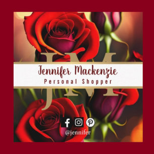 Elegante Rote Rosen Gold Quadratische Visitenkarte