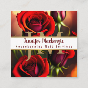 Elegante Rote Rosen Gold Quadratische Visitenkarte