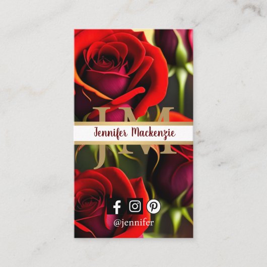Elegante Rote Rosen Gold Visitenkarte (Vorderseite)