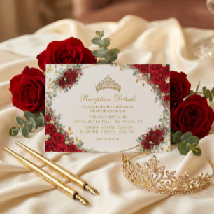 Elegante rote Rosen goldene Schmetterlinge Quincea Begleitkarte