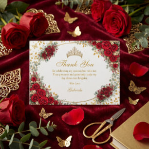 Elegante rote Rosen goldene Schmetterlinge Quincea Dankeskarte