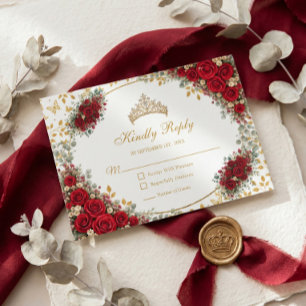 Elegante rote Rosen goldene Schmetterlinge Quincea RSVP Karte