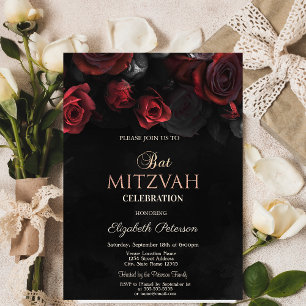 Elegante Rote Rosen Gothic Bat Mitzvah Einladung