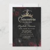 Elegante Rote Rosen Gothic Quinceñera Einladung (Vorderseite)