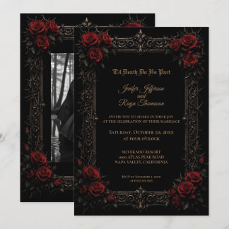 Elegante rote Rosen gothische Hochzeitseinladung Einladung