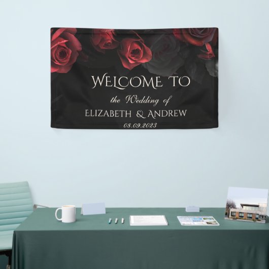 Elegante Rote Rosen Gotische Hochzeit Banner (Messeveranstaltung)