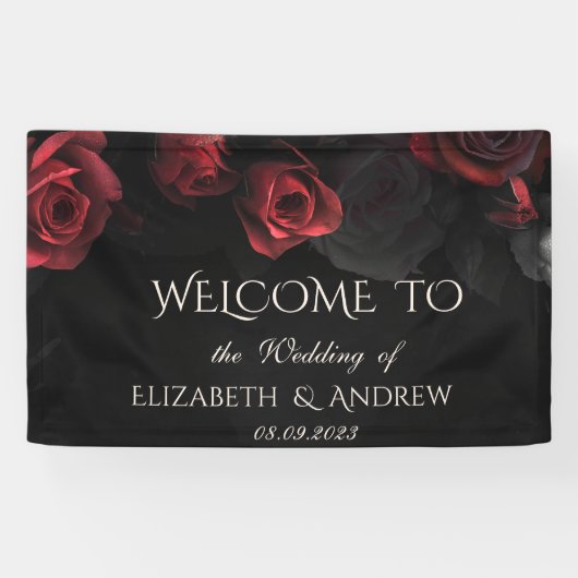 Elegante Rote Rosen Gotische Hochzeit Banner (Horizontal)