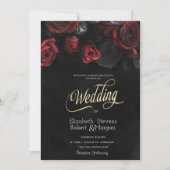 Elegante Rote Rosen Gotische Hochzeit Einladung (Vorderseite)
