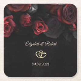 Elegante Rote Rosen Gotische Hochzeit Rechteckiger Pappuntersetzer