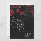 Elegante Rote Rosen Gotische Save the Date Karte (Vorderseite)