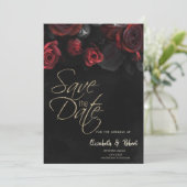 Elegante Rote Rosen Gotische Save the Date Karte (Stehend Vorderseite)