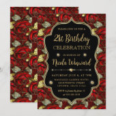 Elegante Rote Rosen Hartglas 21. Geburtstag Einladung (Vorne/Hinten)