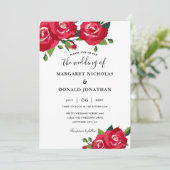 Elegante Rote Rosen Hochzeit Einladung (Stehend Vorderseite)