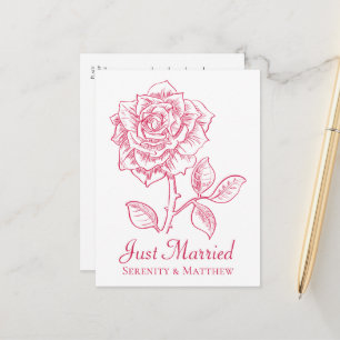 Elegante rote Rosen-Hochzeit Gerade Verheiratet Ankündigungspostkarte