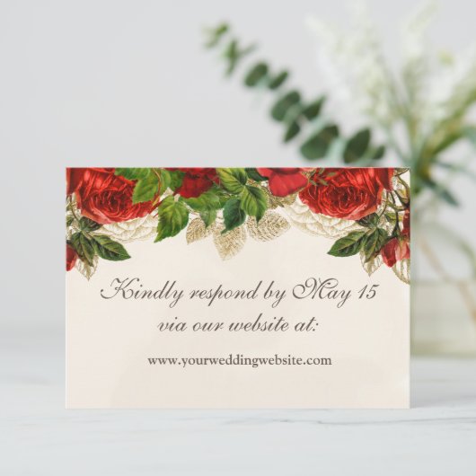 Elegante Rote Rosen Hochzeiten Website UAWG RSVP Karte (Stehend Vorderseite)