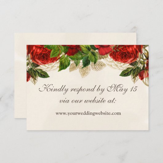 Elegante Rote Rosen Hochzeiten Website UAWG RSVP Karte (Vorne/Hinten)