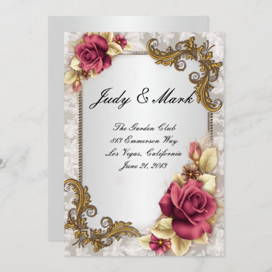 Elegante Rote Rosen Hochzeitmenü-Karte Menükarte (Vorne/Hinten)