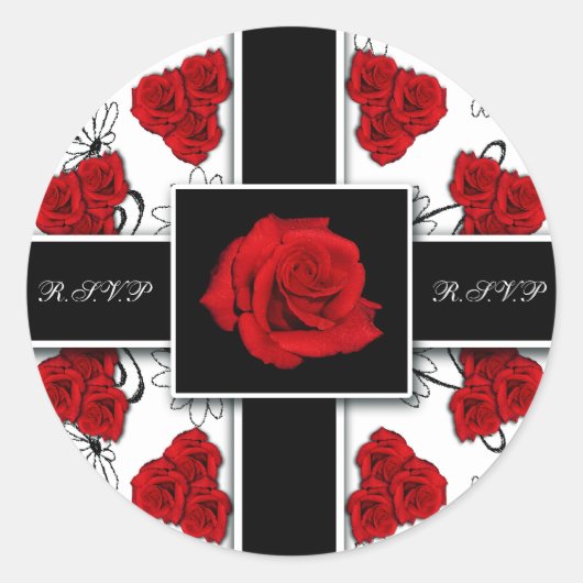 Elegante rote Rosen - Hochzeitsaufkleber Runder Aufkleber (Vorderseite)