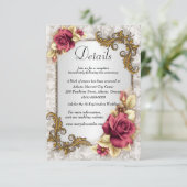 Elegante Rote Rosen Hochzeitsdetails Begleitkarte (Stehend Vorderseite)