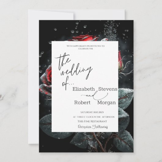 Elegante Rote Rosen Hochzeitsfeiern Einladung (Vorderseite)