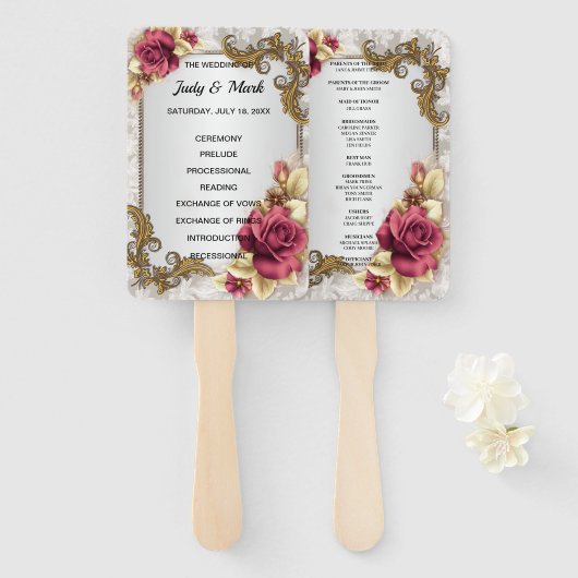 Elegante Rote Rosen Hochzeitsförderer Fächer (Vorne und Hinten)