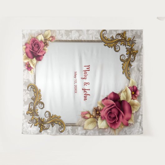 Elegante Rote Rosen im Hintergrund eines Hochzeits Wandteppich (Vorderseite (Horizontal))